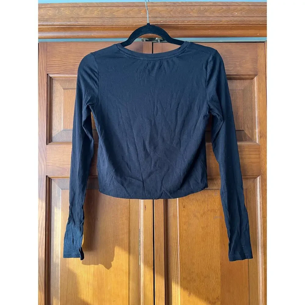 Aritzia's Babaton Women's Crew Neck Crop Long Sleeve Pullover Top Black Size XS